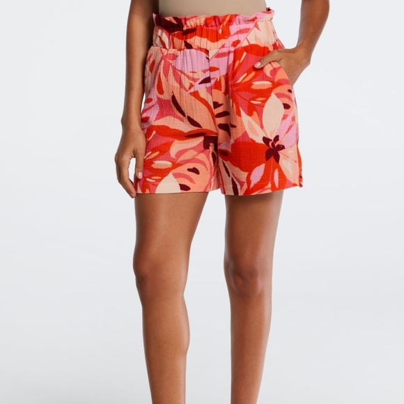 Ella Rafaella Pants - Ella Rafaela Women's 100% Cotton Floral Pull On Shorts NEW Size 2X Retro